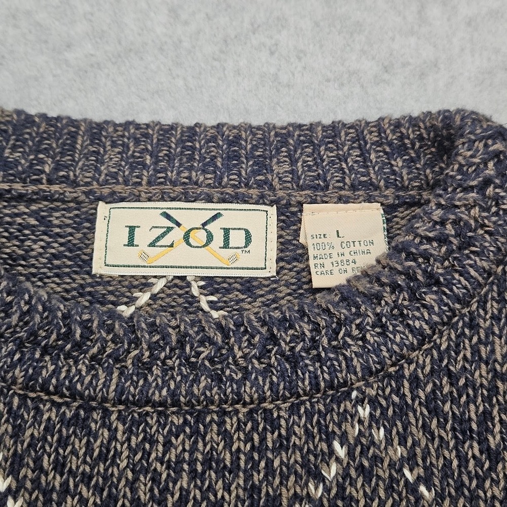 Izod Cable Knit Cotton Vintage Sweater Mens Medium Golf Tennis 90s Vintage - Picture 4 of 11